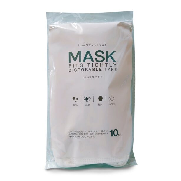 不織布 マスク 白 10枚入 使い捨てマスク 平ゴム しっかりフィット 三層構造 花粉症対策